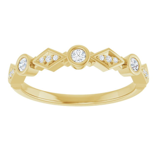 14K Gold Round Natural Diamond Three-Stone Anniversary Band – 1/8 CTW - Yellow Gold - view 3