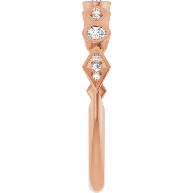 14K Gold Round Lab-Grown Diamond Three-Stone Anniversary Band – 1/8 CTW - Rose Gold - view 4