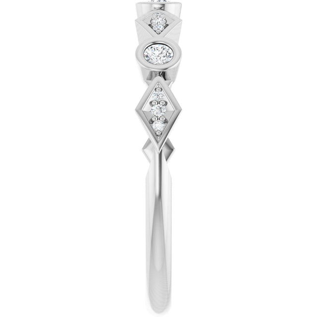 14K Gold Round Lab-Grown Diamond Three-Stone Anniversary Band – 1/8 CTW - White Gold - view 4