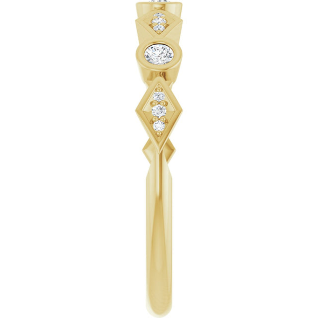 14K Gold Round Lab-Grown Diamond Three-Stone Anniversary Band – 1/8 CTW - Yellow Gold - view 4