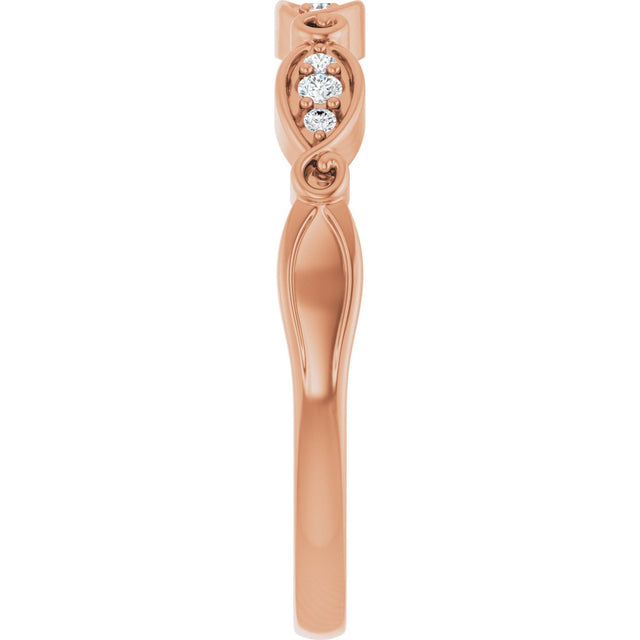 14K Gold Round Natural Diamond Anniversary Band – .06 CTW - Rose Gold - view 3