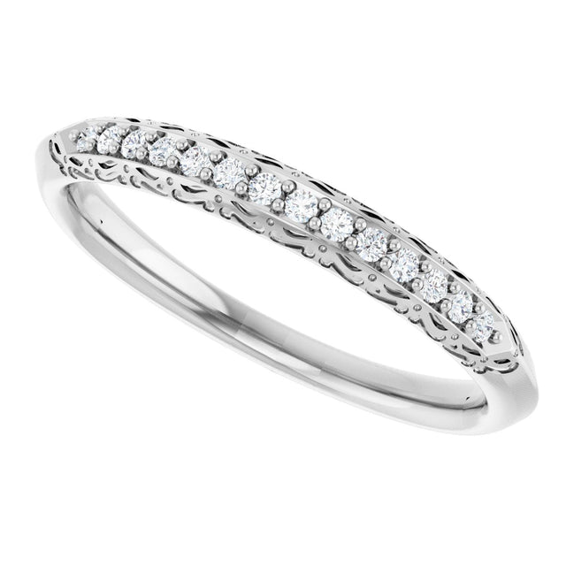 14K Gold Round Natural Diamond Anniversary Band – 1/10 CTW - White Gold - view 5