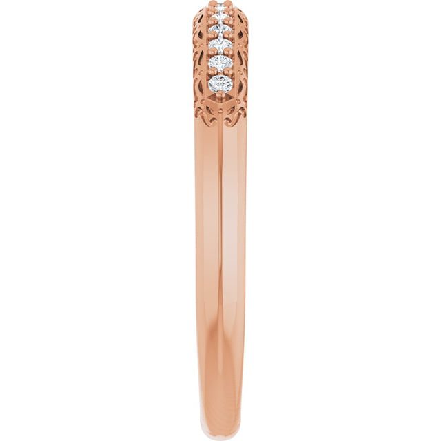 14K Gold Round Natural Diamond Anniversary Band – 1/10 CTW - Rose Gold - view 4