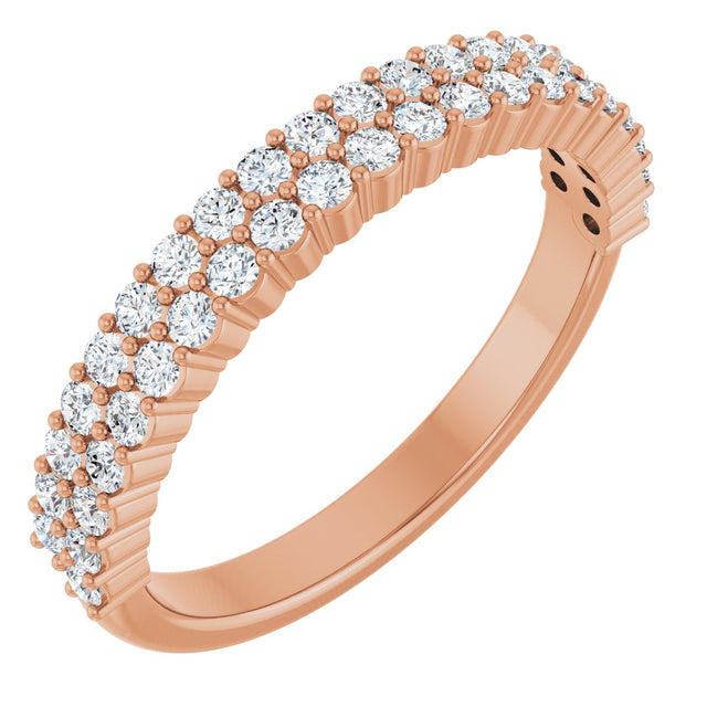 14K Gold Round Natural Diamond Double Row Anniversary Band – 1/2 CTW - Rose Gold