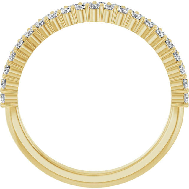 14K Gold Round Natural Diamond Double Row Anniversary Band – 1/2 CTW - Yellow Gold - view 2