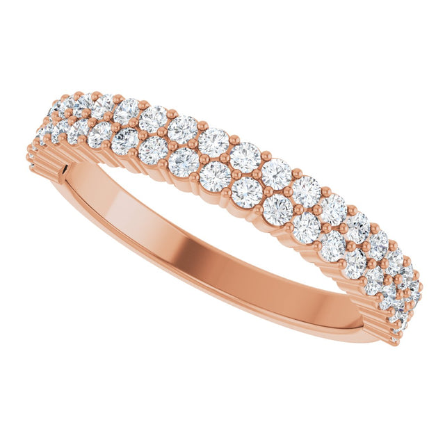 14K Gold Round Natural Diamond Double Row Anniversary Band – 1/2 CTW - Rose Gold - view 5
