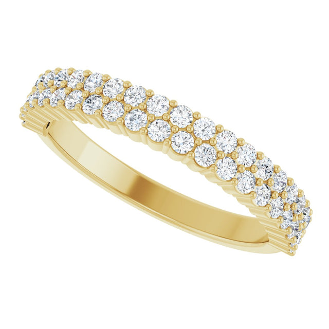14K Gold Round Natural Diamond Double Row Anniversary Band – 1/2 CTW - Yellow Gold - view 5