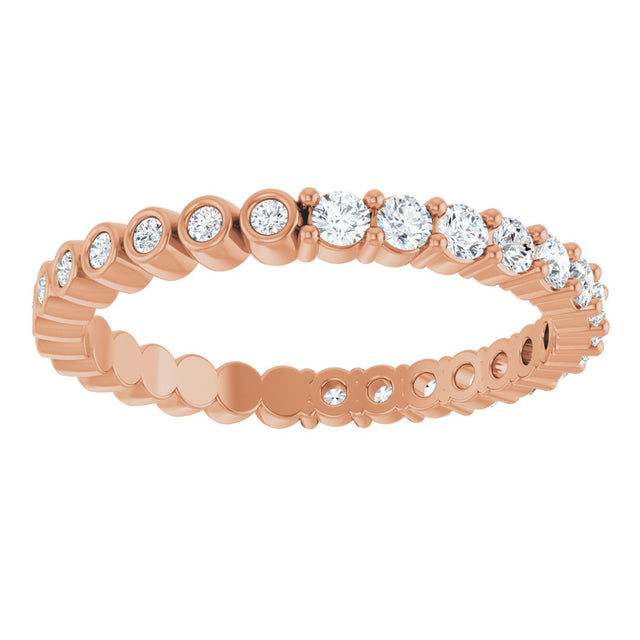 14K Gold Round Natural Diamond Reversible Eternity Band – 2 mm Stones - Rose Gold - view 4
