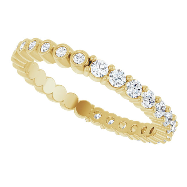 14K Gold Round Natural Diamond Reversible Eternity Band – 2 mm Stones - Yellow Gold - view 5