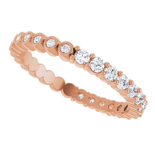14K Gold Round Natural Diamond Reversible Eternity Band – 2 mm Stones - Rose Gold - view 5