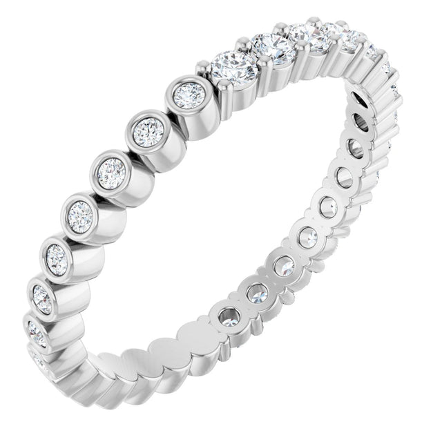 14K Gold Round Natural Diamond Reversible Eternity Band – 2 mm Stones - White Gold