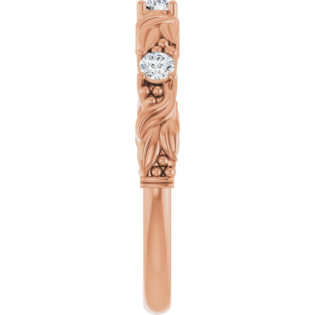 14K Gold Round Natural Diamond Three-Stone Sculptural Anniversary Band – 1/10–1/4 CTW - Rose Gold - view 4