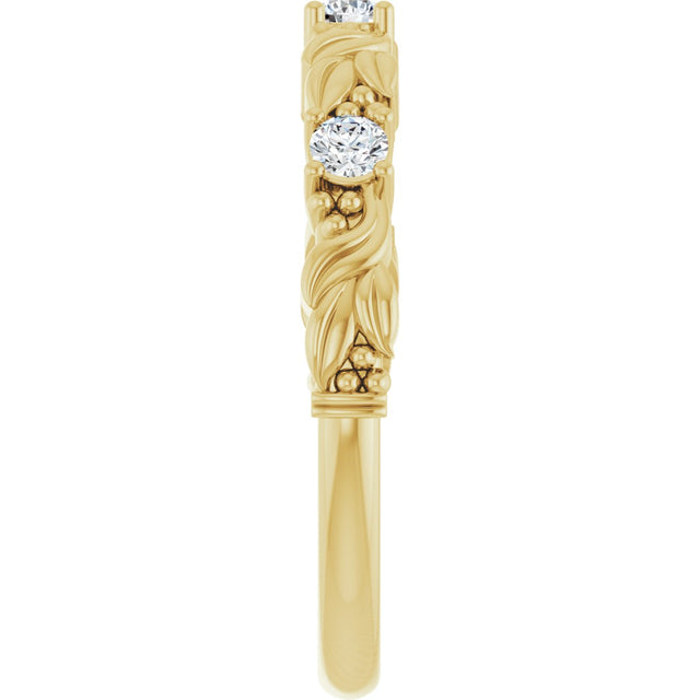 14K Gold Round Natural Diamond Three-Stone Sculptural Anniversary Band – 1/10–1/4 CTW - Yellow Gold - view 4