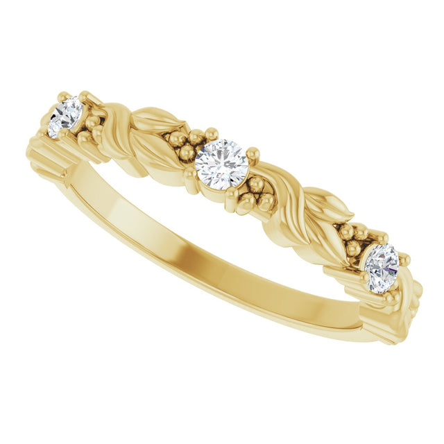 14K Gold Round Natural Diamond Three-Stone Sculptural Anniversary Band – 1/10–1/4 CTW - Yellow Gold - view 5