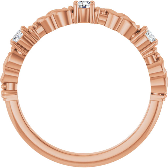 14K Gold Round Natural Diamond Three-Stone Sculptural Anniversary Band – 1/10–1/4 CTW - Rose Gold - view 2