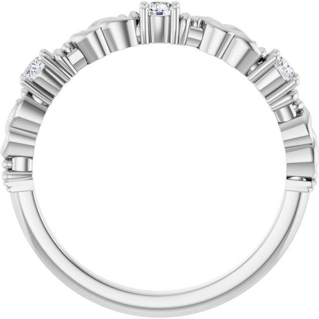 14K Gold Round Natural Diamond Three-Stone Sculptural Anniversary Band – 1/10–1/4 CTW - White Gold - view 2