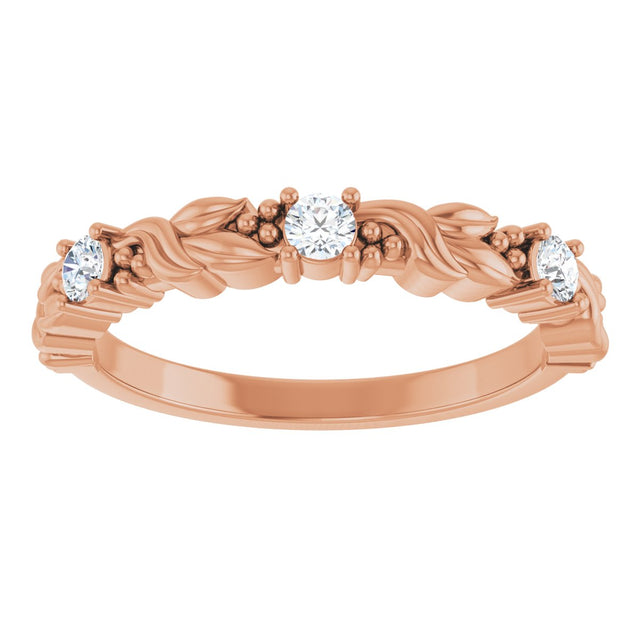 14K Gold Round Natural Diamond Three-Stone Sculptural Anniversary Band – 1/10–1/4 CTW - Rose Gold - view 3