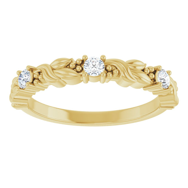 14K Gold Round Natural Diamond Three-Stone Sculptural Anniversary Band – 1/10–1/4 CTW - Yellow Gold - view 3