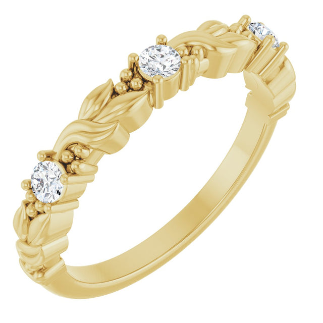 14K Gold Round Natural Diamond Three-Stone Sculptural Anniversary Band – 1/10–1/4 CTW - Yellow Gold