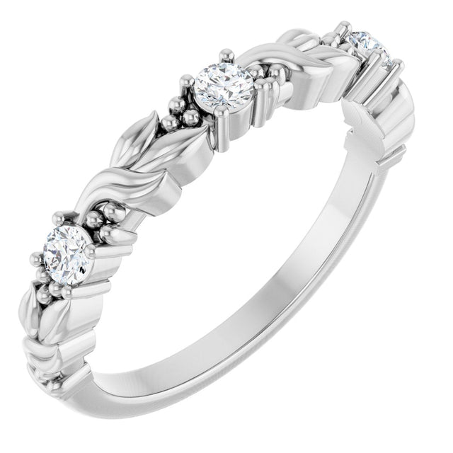 14K Gold Round Lab-Grown Diamond Three-Stone Sculptural Anniversary Band – 2.5 mm Stones - White Gold