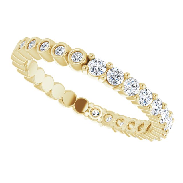 14K Gold Round Natural Diamond Reversible Eternity Band – 2 mm Stones - Yellow Gold - view 5