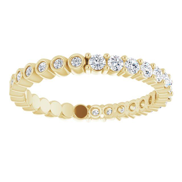 14K Gold Round Natural Diamond Reversible Eternity Band – 2 mm Stones - Yellow Gold - view 3