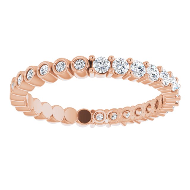 14K Gold Round Natural Diamond Reversible Eternity Band – 2 mm Stones - Rose Gold - view 3