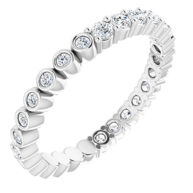 14K Gold Round Natural Diamond Reversible Eternity Band – 2 mm Stones - White Gold