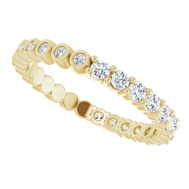 14K Gold Round Natural Diamond Reversible Eternity Band – 2 mm Stones - Yellow Gold - view 4