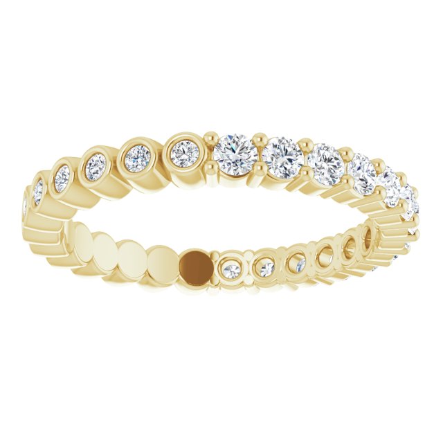 14K Gold Round Natural Diamond Reversible Eternity Band – 2 mm Stones - Yellow Gold - view 3