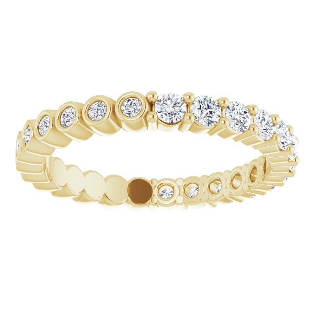 14K Gold Round Natural Diamond Reversible Eternity Band – 2 mm Stones - Yellow Gold - view 3