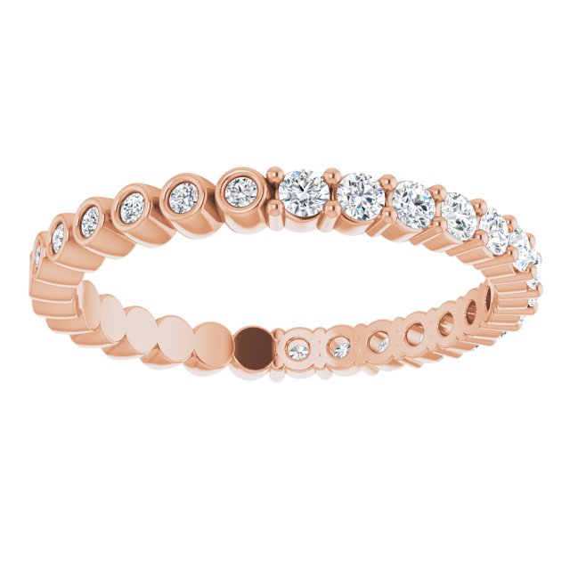 14K Gold Round Natural Diamond Reversible Eternity Band – 2 mm Stones - Rose Gold - view 3