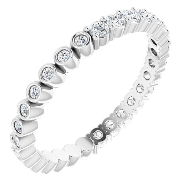 14K Gold Round Natural Diamond Reversible Eternity Band – 2 mm Stones - White Gold