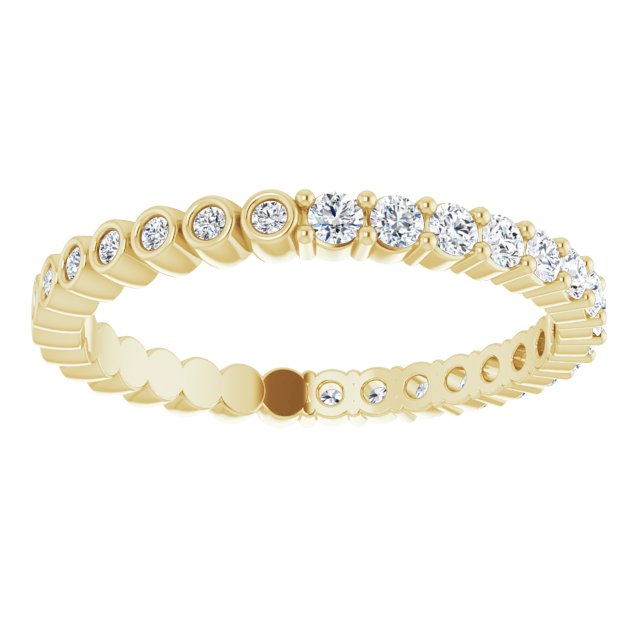 14K Gold Round Natural Diamond Reversible Eternity Band – 2 mm Stones - Yellow Gold - view 3