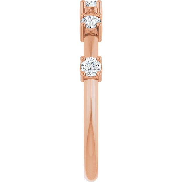 14K Gold Round Lab-Grown Diamond Knife-Edge Five-Stone Anniversary Band – 1/3 CTW - Rose Gold - view 4