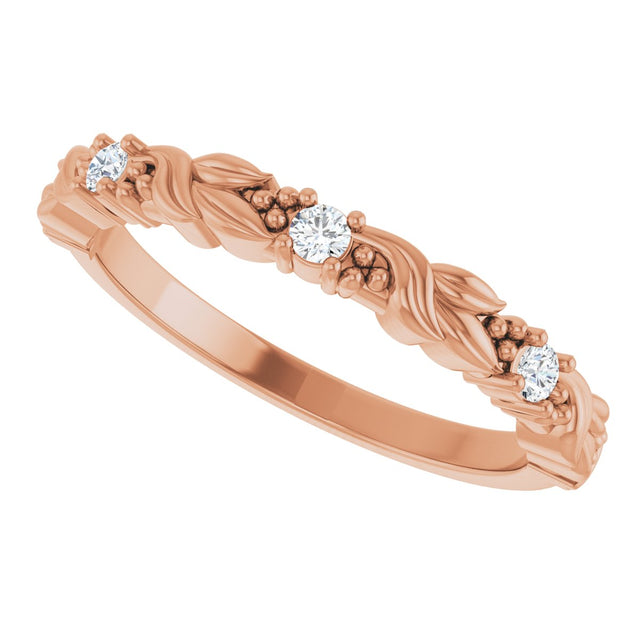 14K Gold Round Natural Diamond Three-Stone Sculptural Anniversary Band – 1/10–1/4 CTW - Rose Gold - view 5