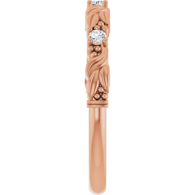 14K Gold Round Natural Diamond Three-Stone Sculptural Anniversary Band – 1/10–1/4 CTW - Rose Gold - view 4