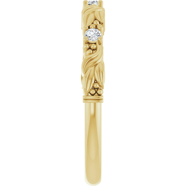 14K Gold Round Natural Diamond Three-Stone Sculptural Anniversary Band – 1/10–1/4 CTW - Yellow Gold - view 4
