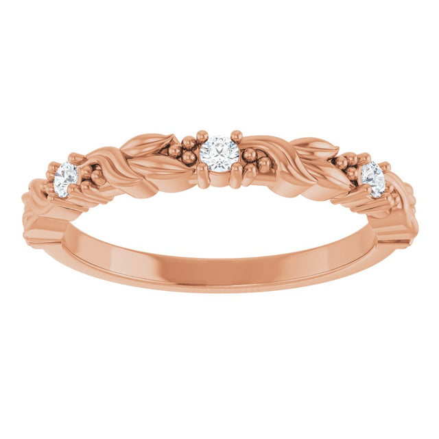 14K Gold Round Lab-Grown Diamond Three-Stone Sculptural Anniversary Band – 2 mm Stones - Rose Gold - view 3
