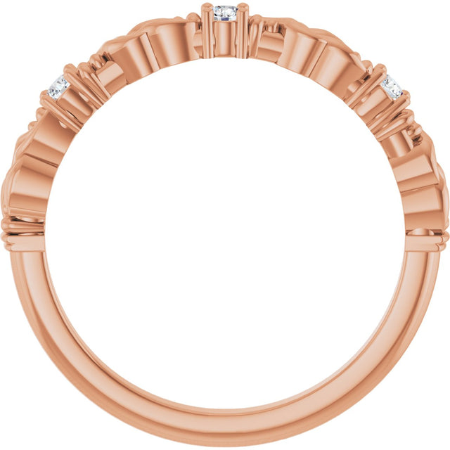 14K Gold Round Natural Diamond Three-Stone Sculptural Anniversary Band – 1/10–1/4 CTW - Rose Gold - view 2