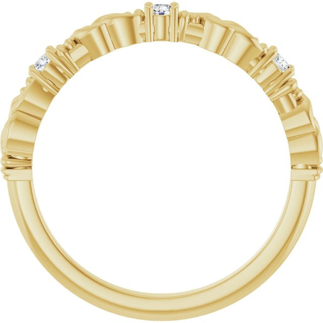 14K Gold Round Lab-Grown Diamond Three-Stone Sculptural Anniversary Band – 2 mm Stones - Yellow Gold - view 2