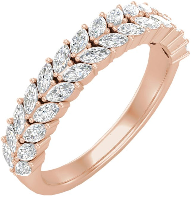 14K Gold Marquise Lab-Grown Diamond Double Row Anniversary Band – 3x1.5 mm Stones - Rose Gold