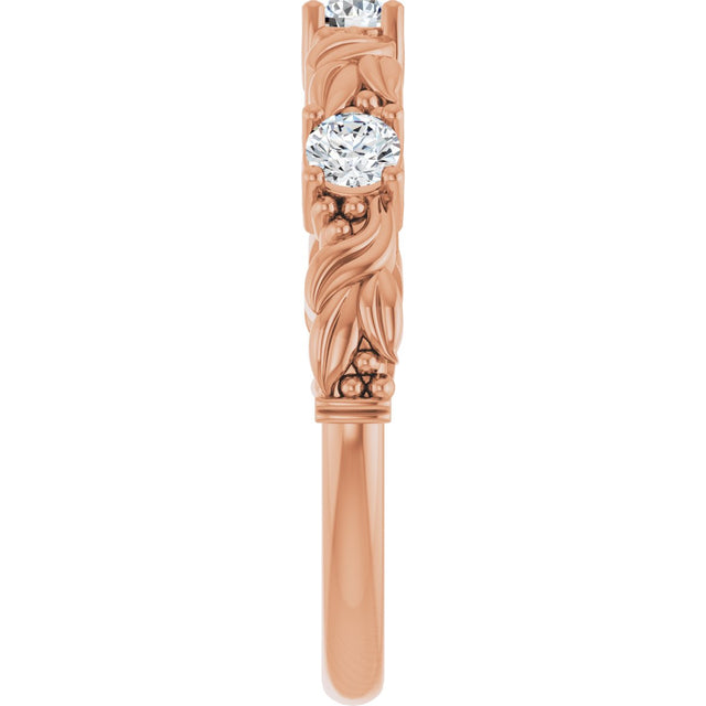 14K Gold Round Lab-Grown Diamond Three-Stone Sculptural Anniversary Band – 3 mm Stones - Rose Gold - view 4