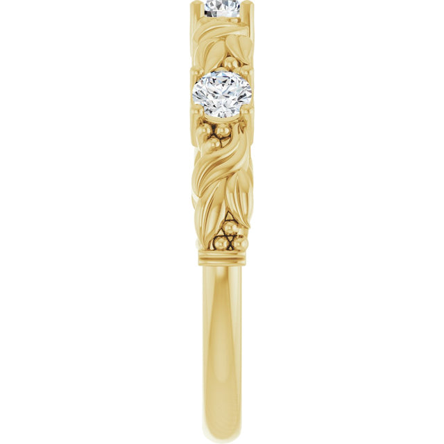 14K Gold Round Lab-Grown Diamond Three-Stone Sculptural Anniversary Band – 3 mm Stones - Yellow Gold - view 4