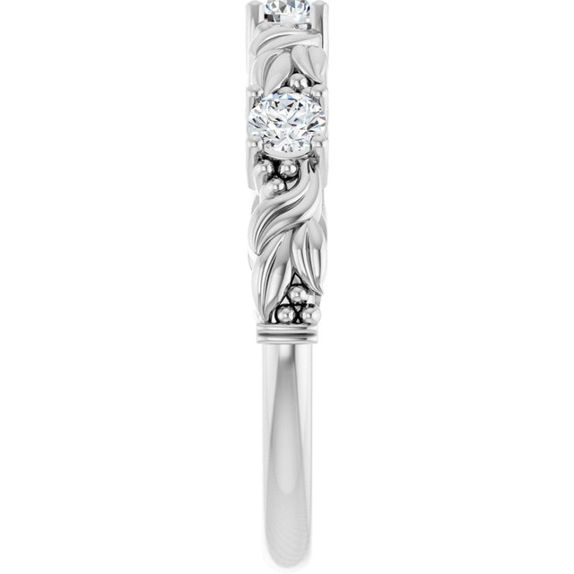 14K Gold Round Natural Diamond Three-Stone Sculptural Anniversary Band – 1/10–1/4 CTW - White Gold - view 4