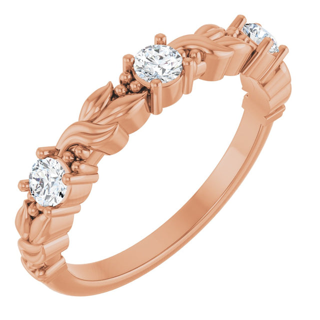 14K Gold Round Lab-Grown Diamond Three-Stone Sculptural Anniversary Band – 3 mm Stones - Rose Gold