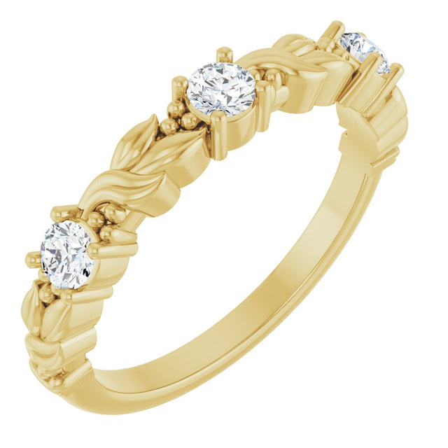 14K Gold Round Lab-Grown Diamond Three-Stone Sculptural Anniversary Band – 3 mm Stones - Yellow Gold