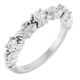 14K Gold Round Natural Diamond Three-Stone Sculptural Anniversary Band – 1/10–1/4 CTW - White Gold