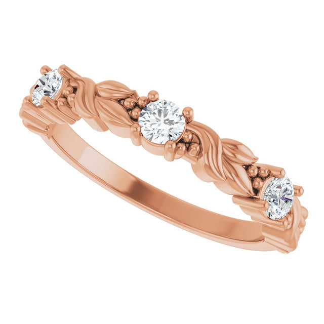 14K Gold Round Natural Diamond Three-Stone Sculptural Anniversary Band – 1/10–1/4 CTW - Rose Gold - view 5