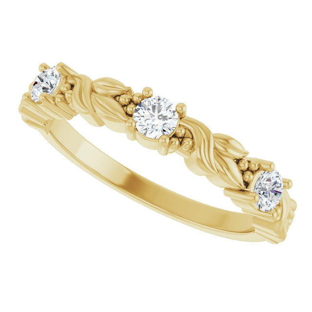 14K Gold Round Natural Diamond Three-Stone Sculptural Anniversary Band – 1/10–1/4 CTW - Yellow Gold - view 5